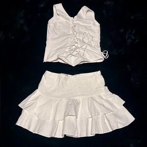 White Ruffled Skirt and Lace-Up Top Set